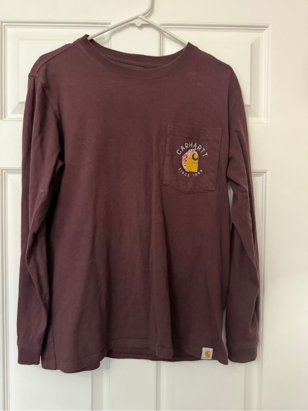 Carhartt Kids Long-Sleeve Pocket Tee in Deep Maroon